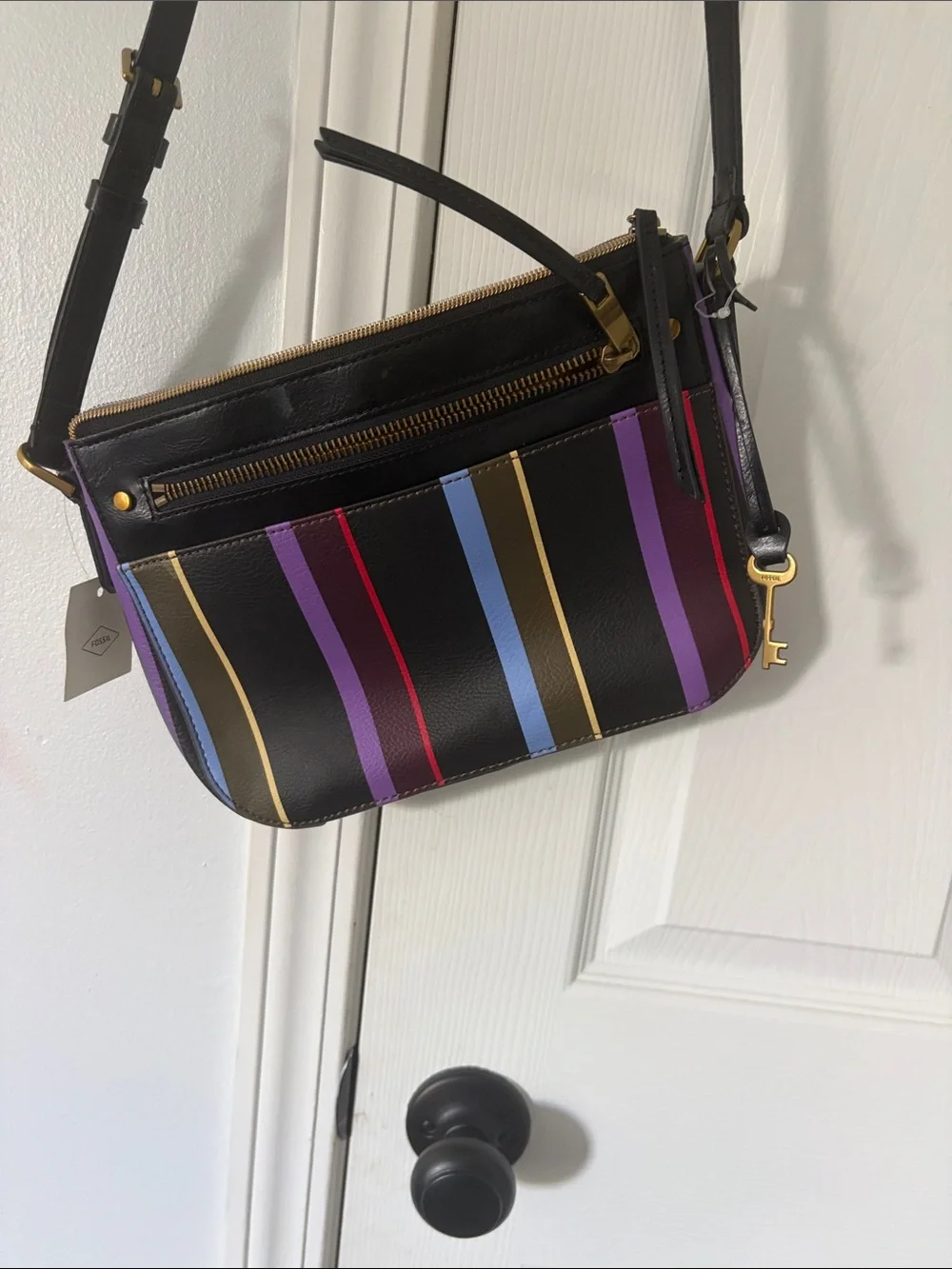 Fossil Black Crossbody Bag with Multicolor Vertical Stripes - Picture 5 of 6